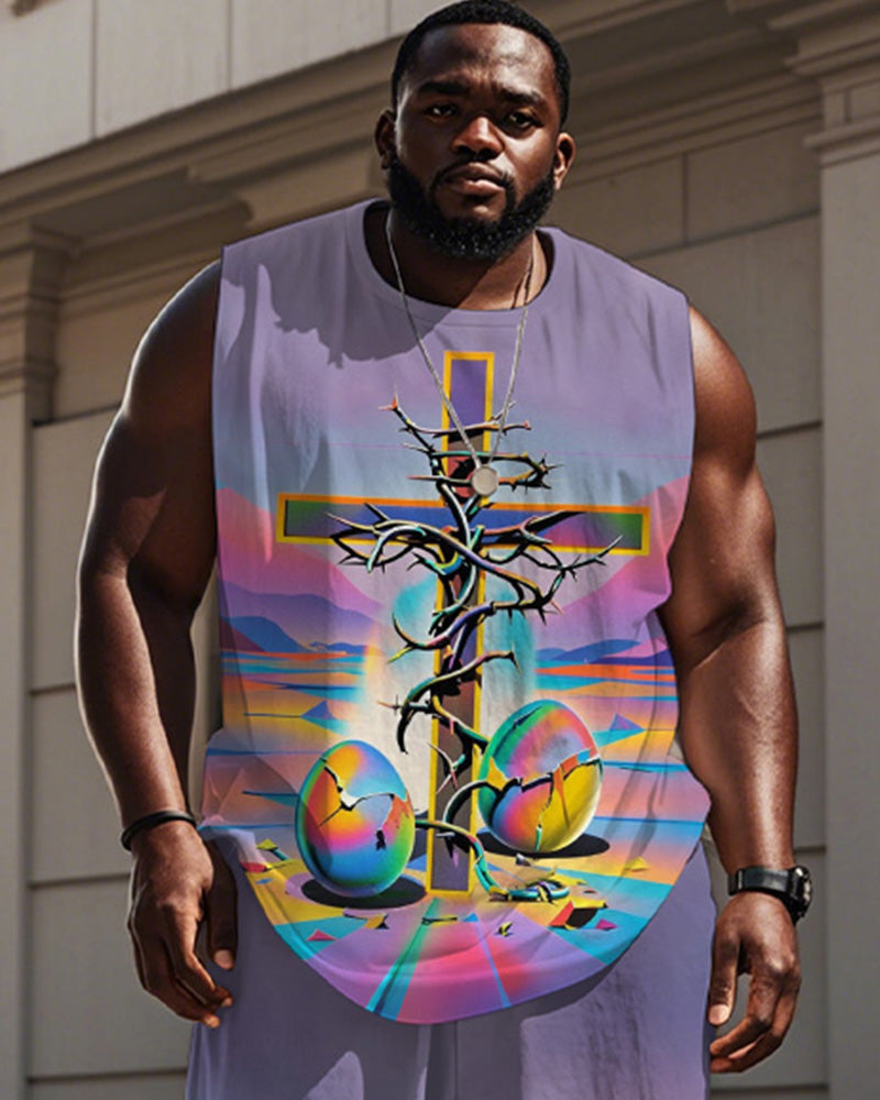 Big & Tall Graphic Vest Pants Set for big men view 2
