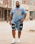 Big & Tall Denim Graphic T-Shirt Shorts Set for big men view 1