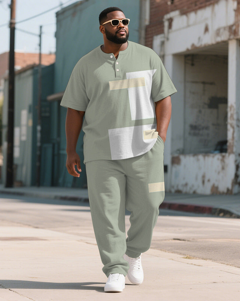Big & Tall Green Colorblock T-Shirt Pants Set for big men view 1