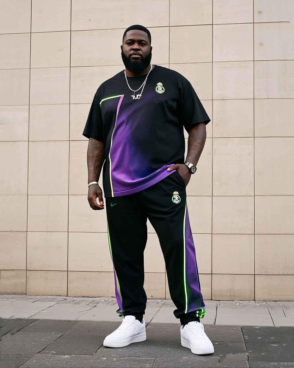 Big & Tall Gradient Athletic T-Shirt Pants Set for big men view 1