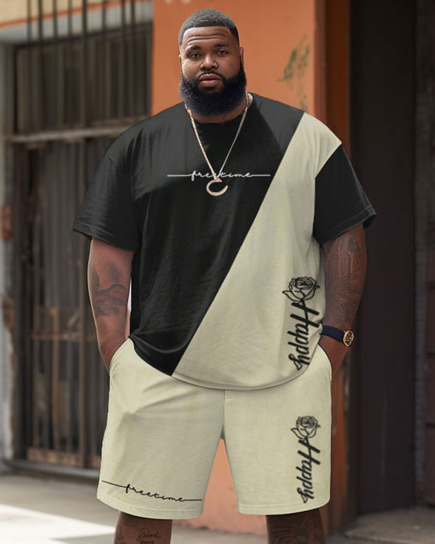 Big & Tall Colorblock Graphic T-Shirt Shorts Set for big men view 1