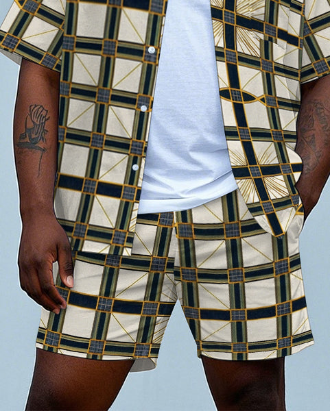 Big & Tall Plaid T-Shirt Shorts Set for big men view 3