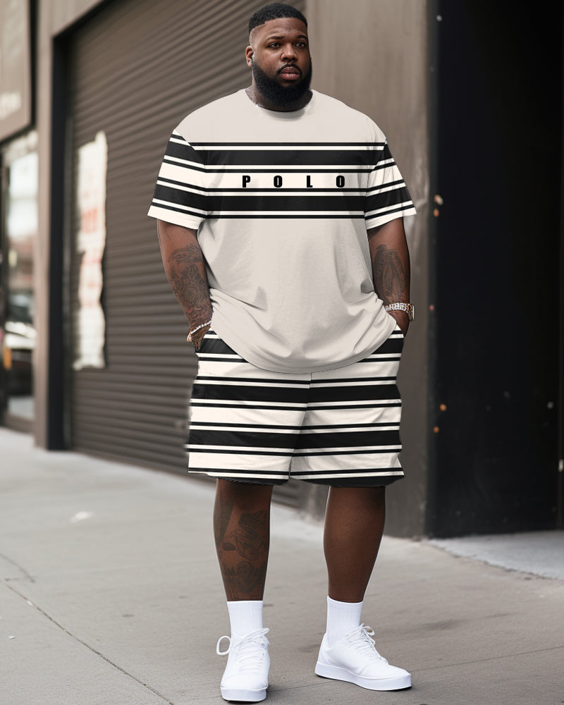 Big & Tall Striped Graphic T-Shirt Shorts Set for big men view 1