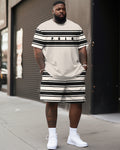 Big & Tall Striped Graphic T-Shirt Shorts Set for big men view 1