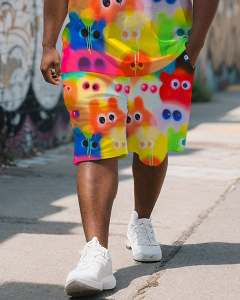 Big & Tall Graphic Graffiti T-Shirt Shorts Set for big men view 3