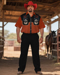 Big & Tall Black Red Western T-Shirt Pants Set for big men view 1