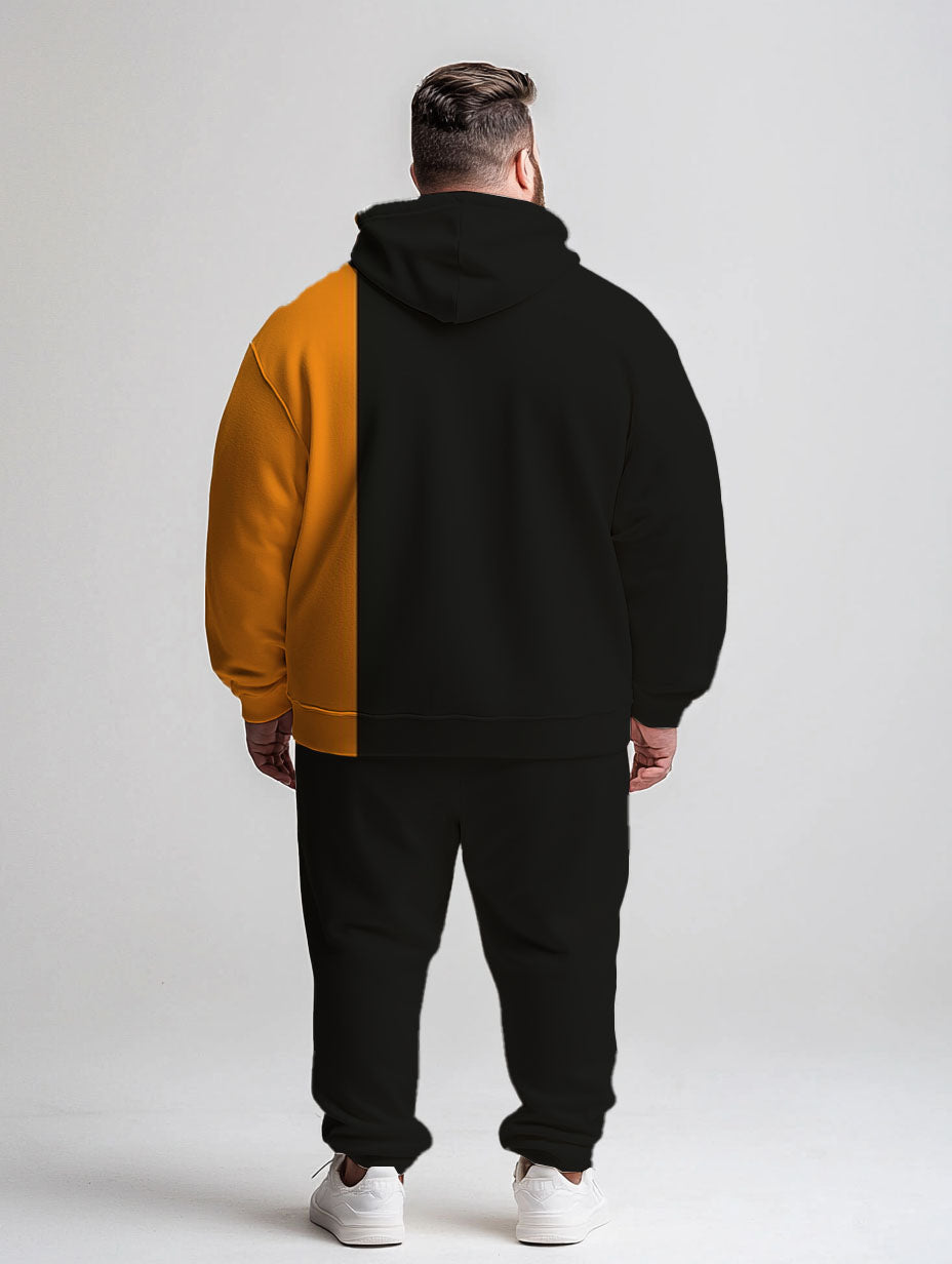 Big & Tall Orange Colorblock Hoodie Sweatpants Set for big men view 4