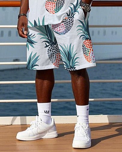 Big & Tall Hawaiian Geometric T-Shirt Shorts Set for big men view 3