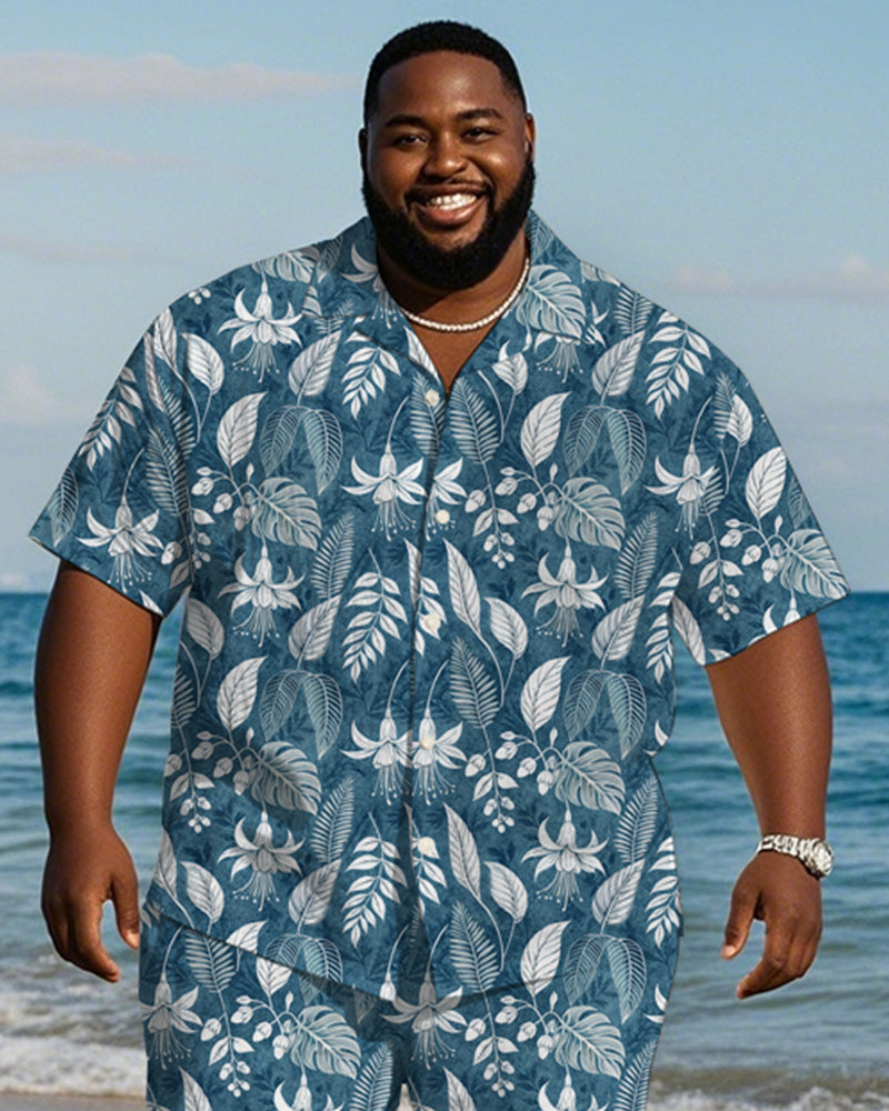 Big & Tall Blue Hawaiian Graphic T-Shirt Shorts Set for big men view 2
