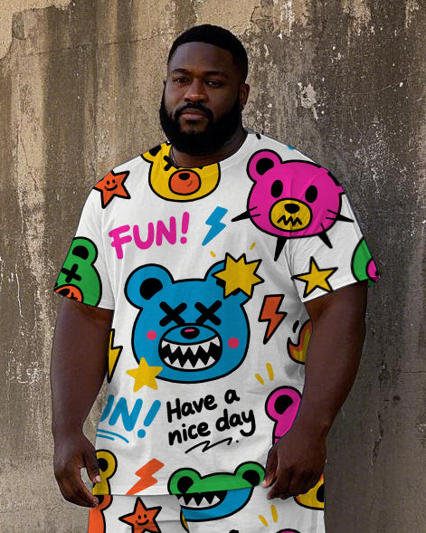 Big & Tall Graffiti Streetwear T-Shirt Shorts Set for big men view 2