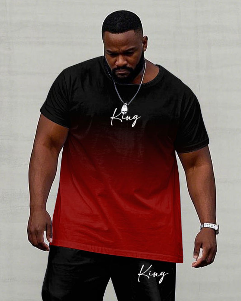 Big & Tall Black Red Gradient T-Shirt Pants Set for big men view 2