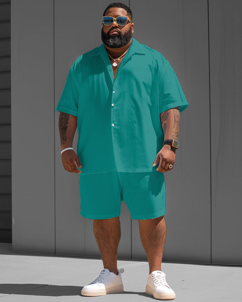 Big & Tall Green Solid Color T-Shirt Shorts Set for big men view 1