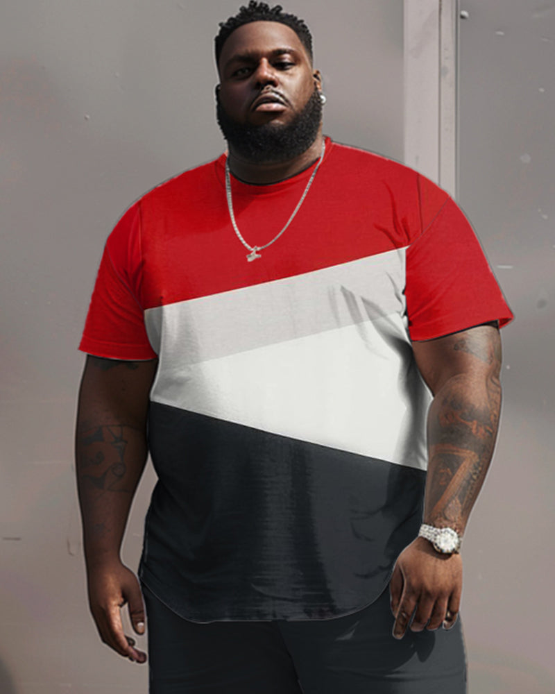 Big & Tall Black Red Streetwear T-Shirt Shorts Set for big men view 3
