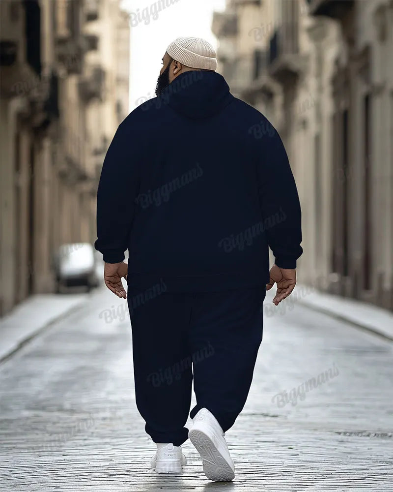 Big & Tall Blue Graphic Hoodie Sweatpants Set for big men view 2
