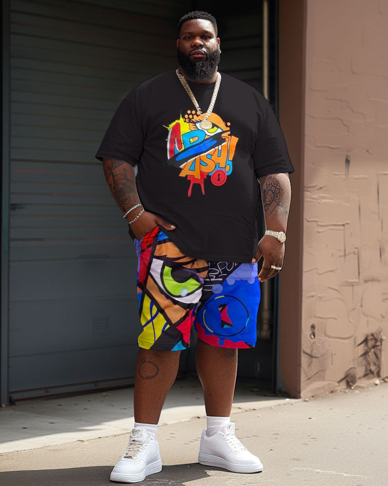 Big & Tall Graphic Graffiti Streetwear Two-piece Set for big men view 2