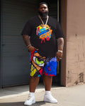 Big & Tall Graphic Graffiti Streetwear Two-piece Set for big men view 2