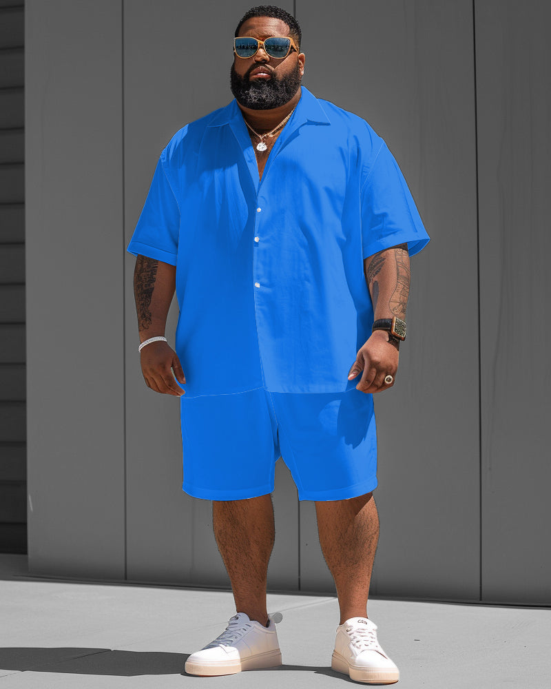 Big & Tall Blue Solid Color T-Shirt Shorts Set for big men view 1