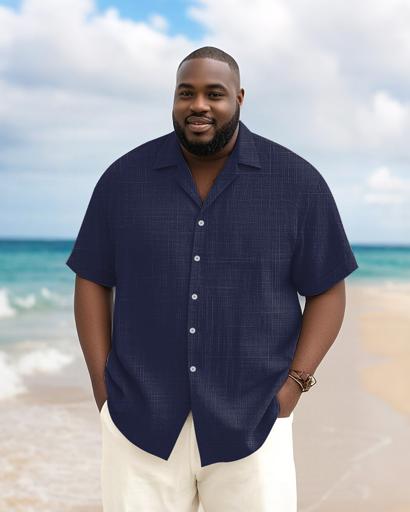 Big & Tall Solid Color Patchwork Short Sleeve Shirt for big men view 9