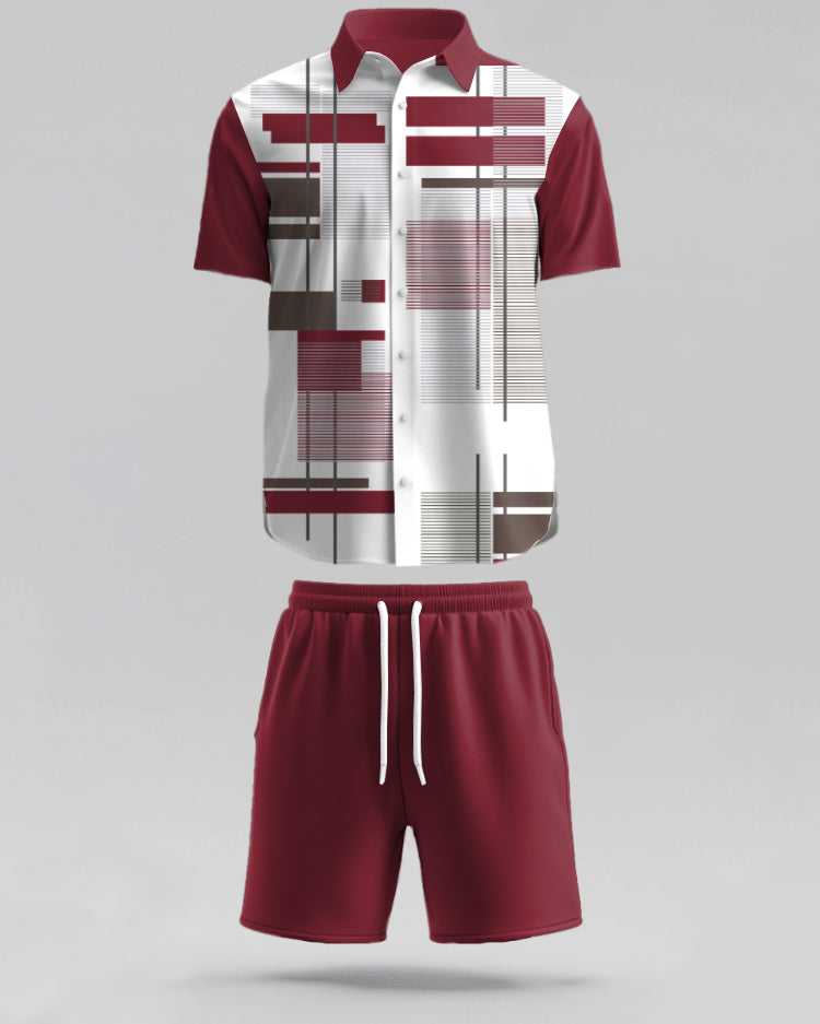 Big & Tall Colorblock Geometric T-Shirt Shorts Set for big men view 1
