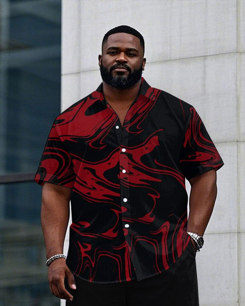Big & Tall Black Red Graphic T-Shirt Pants Set for big men view 2