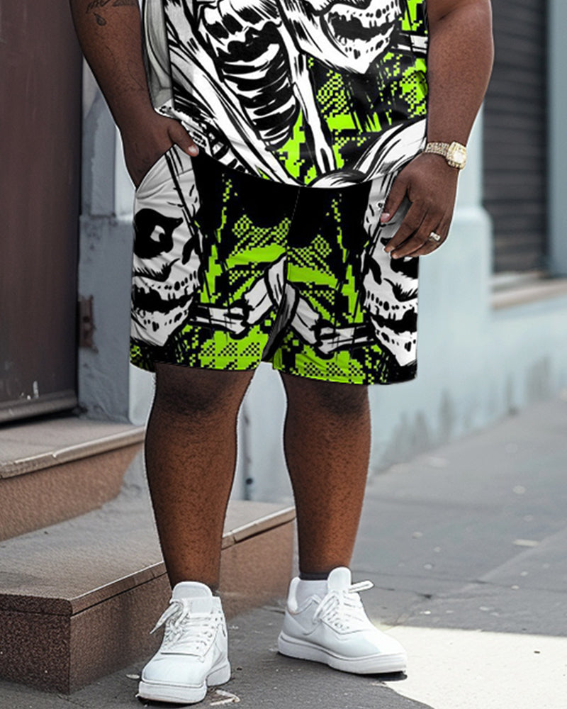 Big & Tall Graphic Skull T-Shirt Shorts Set for big men view 3