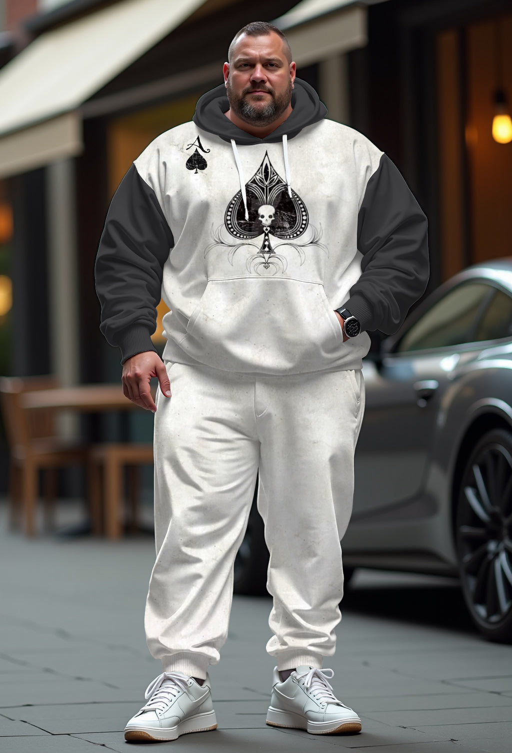 Big & Tall Streetwear Skull Hoodie Sweatpants Set for big men view 2