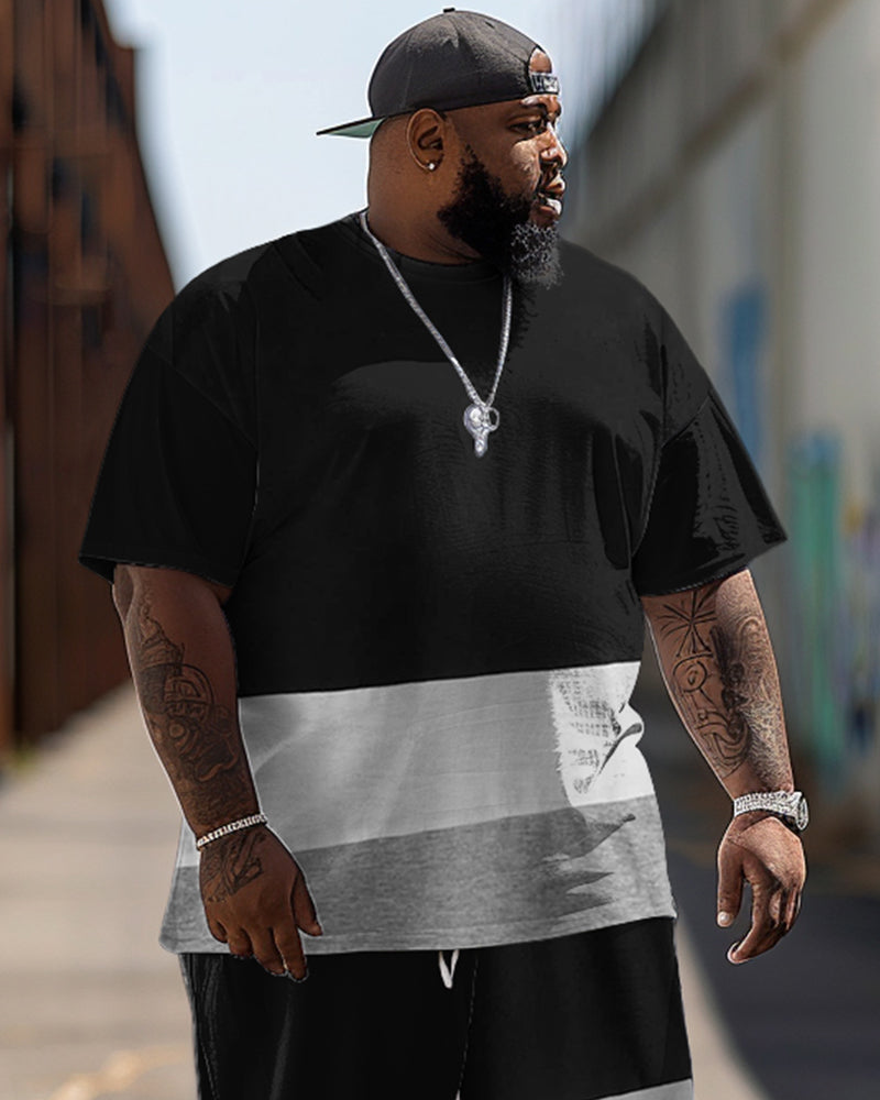 Big & Tall Colorblock Graphic T-Shirt Pants Set for big men view 2