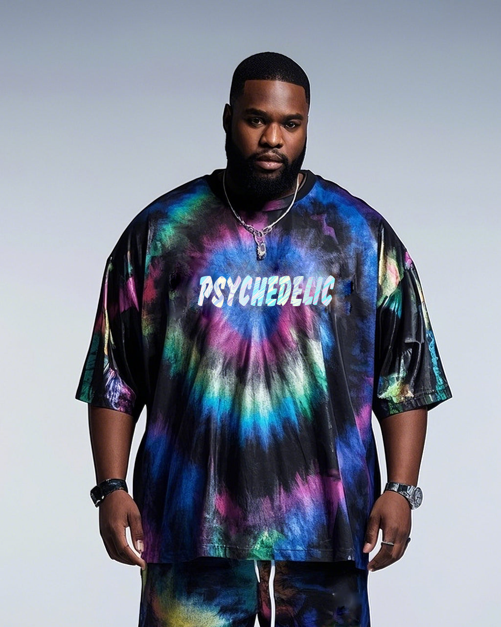Big & Tall Black Gradient Graphic T-Shirt Shorts Set for big men view 2