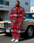 Big & Tall Red Plaid T-Shirt Pants Set for big men view 1