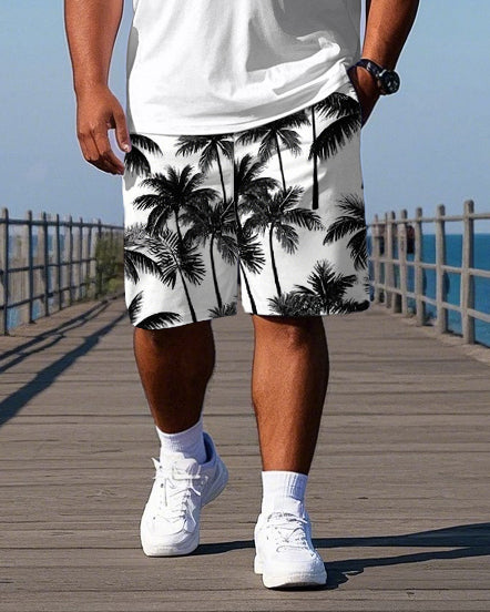 Big & Tall Hawaiian Striped Polo Shorts Set for big men view 3