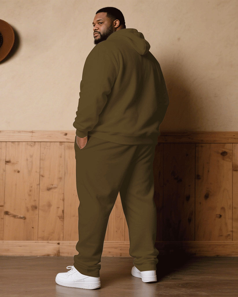 Big & Tall White Khaki Graphic Hoodie Sweatpants Set for big men view 4