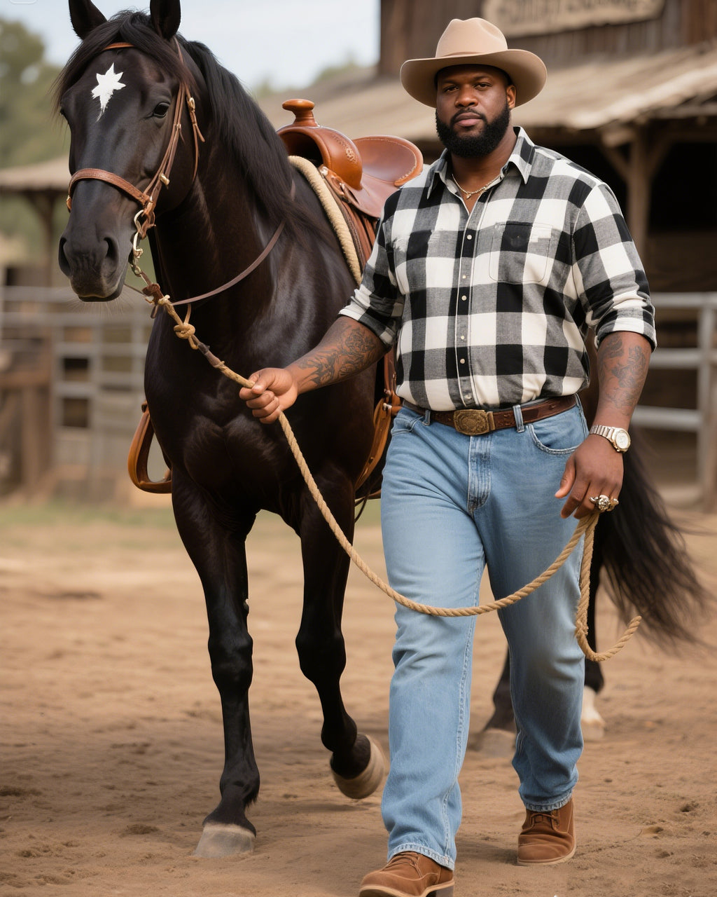 Big & Tall Black White Western Jeans for big men view 1