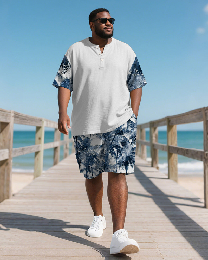 Big & Tall Blue Hawaiian Graphic T-Shirt Shorts Set for big men view 1