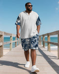 Big & Tall Blue Hawaiian Graphic T-Shirt Shorts Set for big men view 1