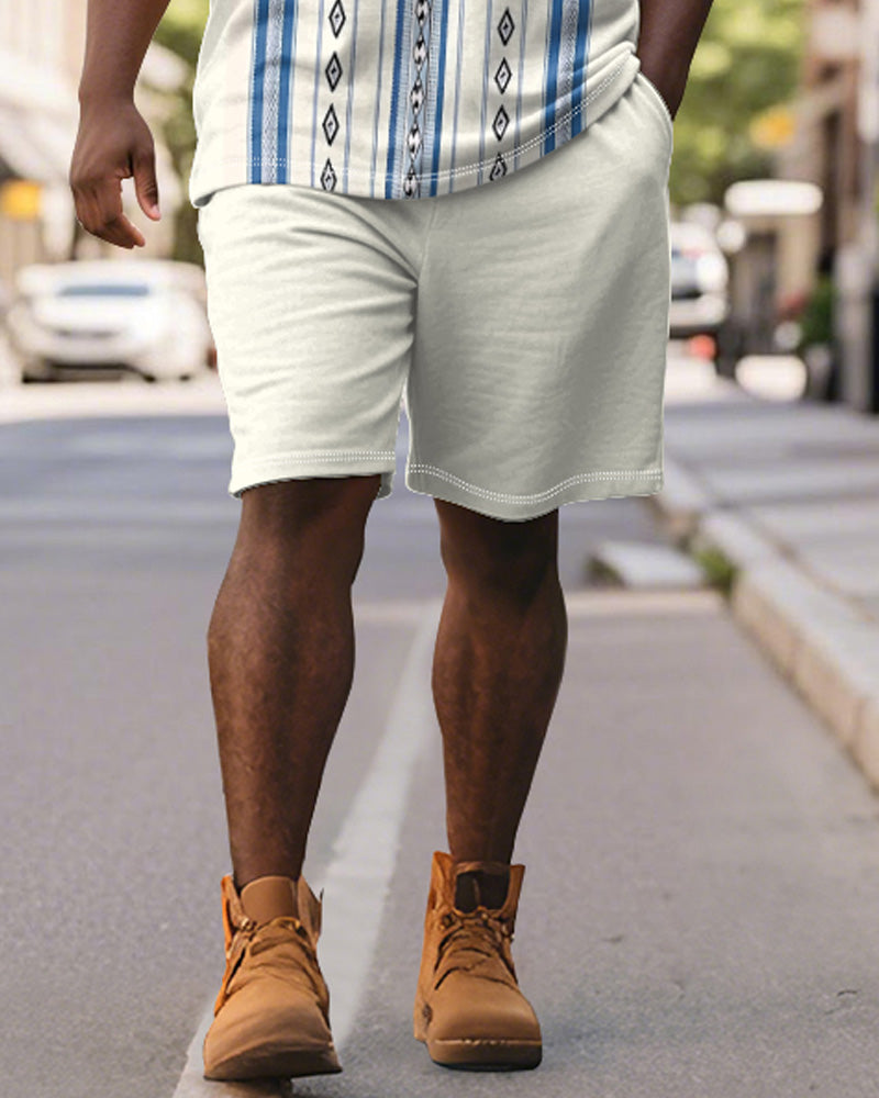 Big & Tall Blue Striped Graphic Polo Shorts Set for big men view 4
