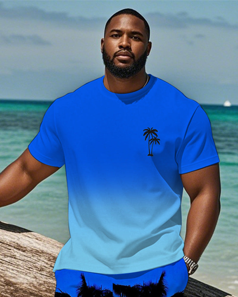 Big & Tall Blue Hawaiian Gradient T-Shirt Shorts Set for big men view 2