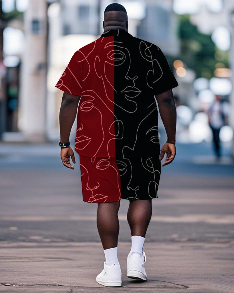 Big & Tall Black Red Graphic T-Shirt Shorts Set for big men view 4