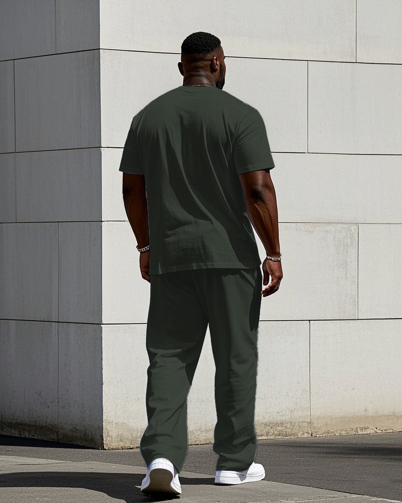 Big & Tall Green Gray Camouflage T-Shirt Pants Set for big men view 4