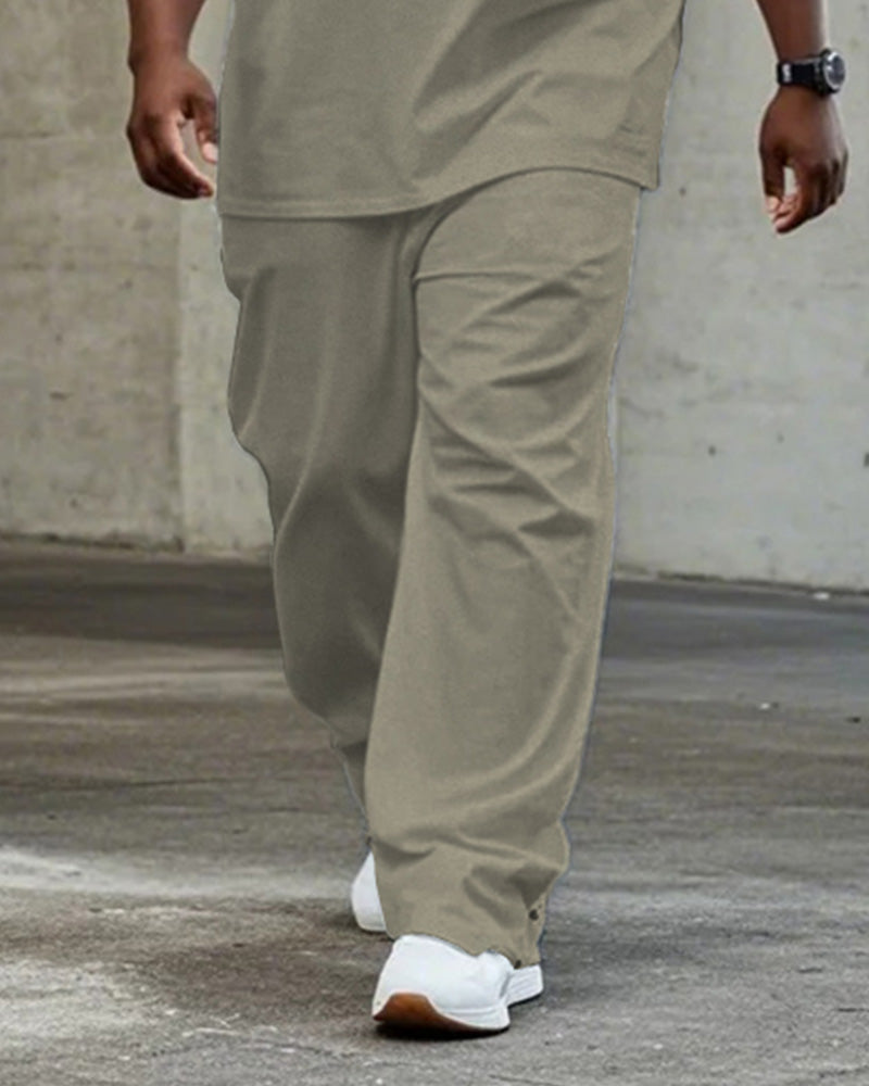 Big & Tall Khaki Geometric T-Shirt Pants Set for big men view 3
