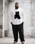 Big & Tall Black White Geometric T-Shirt Pants Set for big men view 1