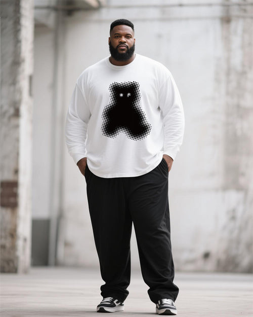 Big & Tall Black White Geometric T-Shirt Pants Set for big men view 1