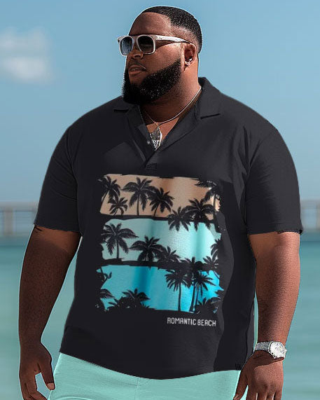 Big & Tall Hawaiian Graphic Polo Shorts Set for big men view 3