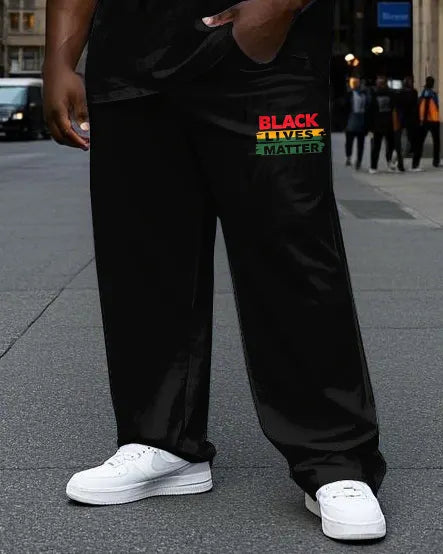 Big & Tall Black Graphic T-Shirt Pants Set for big men view 3