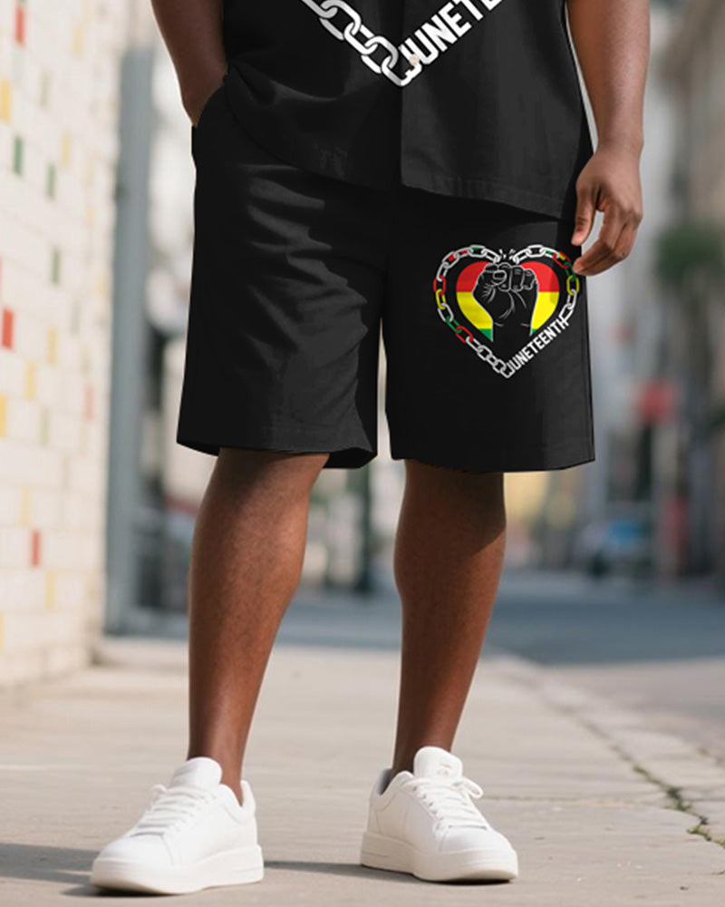 Big & Tall Juneteenth Graphic T-Shirt Shorts Set for big men view 3