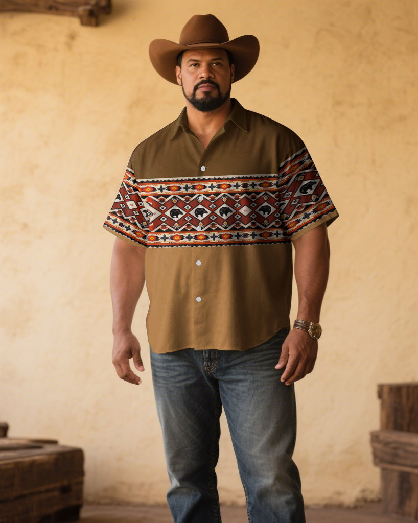 Big & Tall Khaki Western Denim Short Sleeve Shirt for big men view 1
