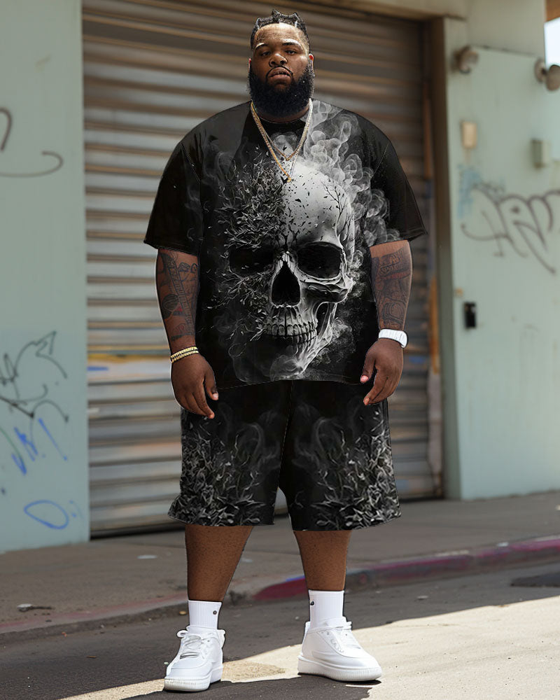 Big & Tall Graphic Skull T-Shirt Shorts Set for big men view 2