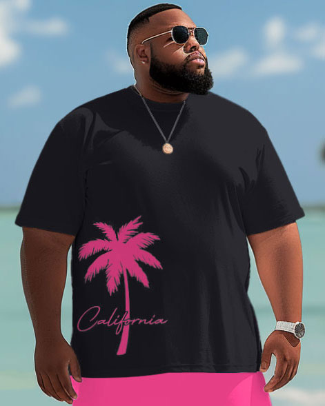 Big & Tall Hawaiian Tropical T-Shirt Shorts Set for big men view 3