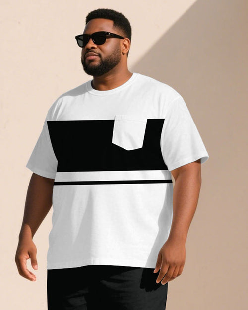 Big & Tall Black White Streetwear T-Shirt Shorts Set for big men view 2