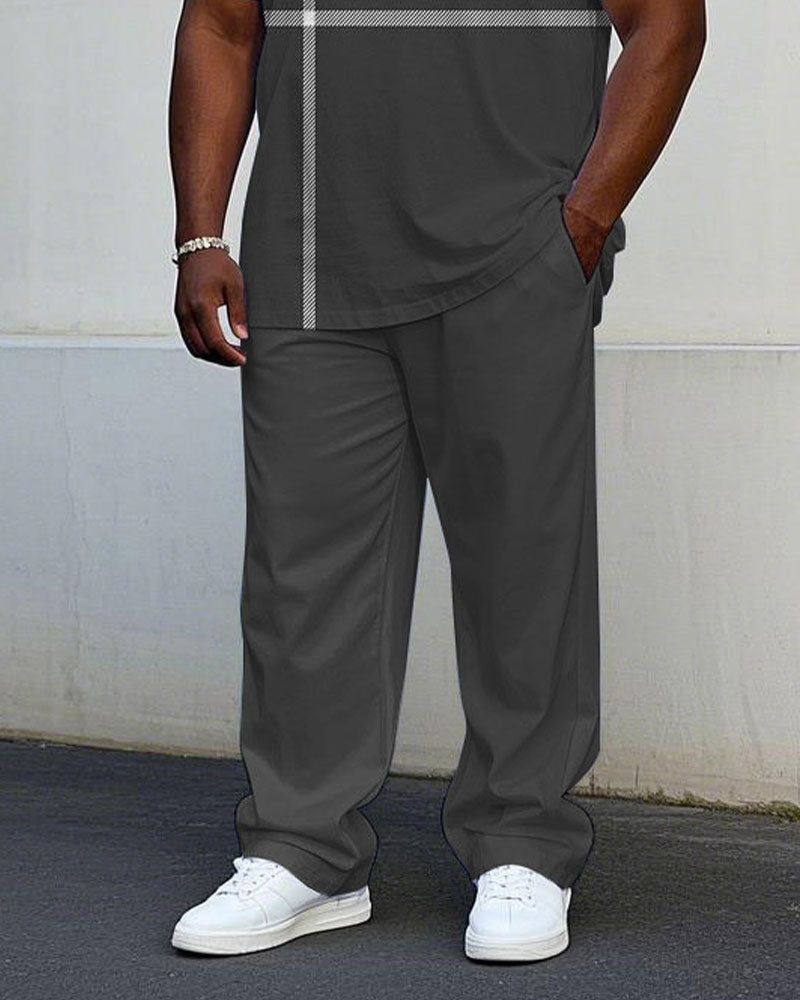 Big & Tall Black Gray Striped T-Shirt Pants Set for big men view 3