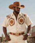 Big & Tall Western Denim Graphic Short Sleeve Shirt for big men